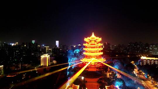 航拍武汉黄鹤楼夜景