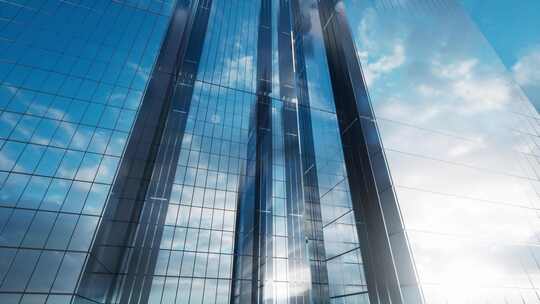 阳光下现代玻璃摩天大楼外观视频素材模板下载