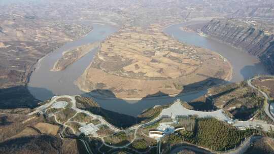 航拍陕西省延安市黄河乾坤湾景区