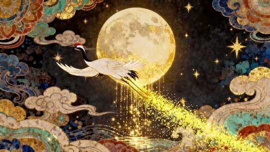 国风 鎏金 金箔仙鹤 唯美动画背景