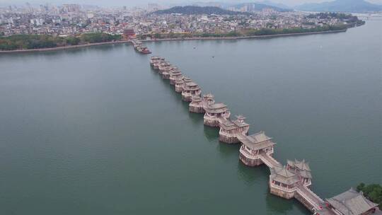 航拍潮州广济桥建筑景观