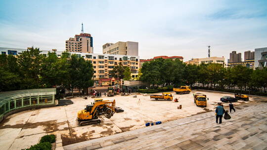 施工队建筑工地铺设沥青柏油马路过程延时视频素材模板下载