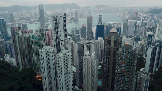 冬季早晨下的香港空中城市景观