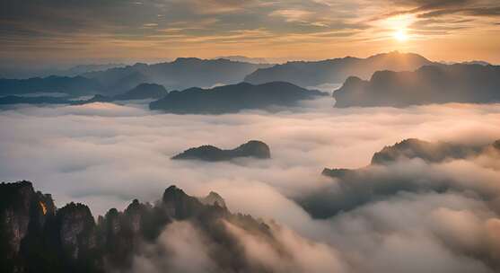 张家界山峰云海山脉日出风景云雾大自然奇峰