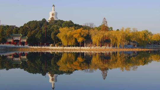 北京市白塔公园全景镜像北海公园
