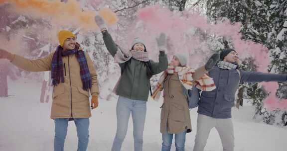 朋友，烟火，雪，庆祝