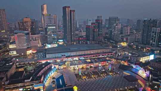 浙江省宁波夜景城市风景航拍