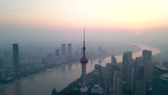 上海外滩陆家嘴日出三件套中心大厦4K航拍