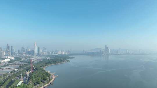 深圳湾公园航拍深圳海岸线风光观海栈桥风景