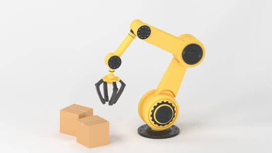 机械手臂与包装箱 3D渲染视频素材模板下载