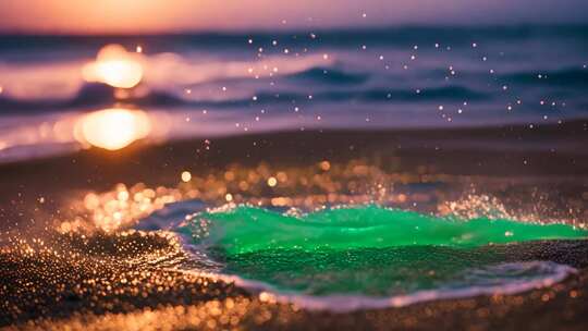 海滩日落海浪特写