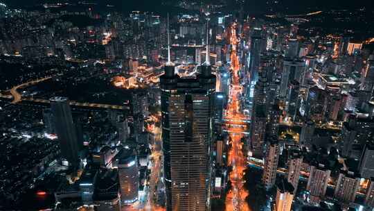 城市夜景航拍高楼与车流