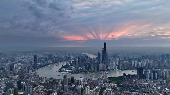 4K合集上海日出城市天际线航拍夏季朝霞