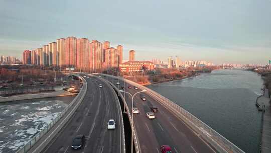 天津海河海津大桥复兴门地铁站城市交通风光