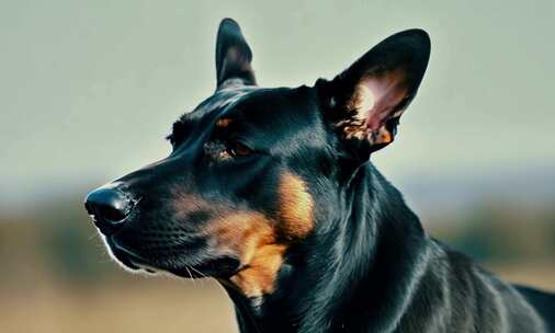 一只杜宾犬的面部特写