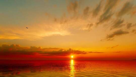 海上日落景观和沙滩上的情侣