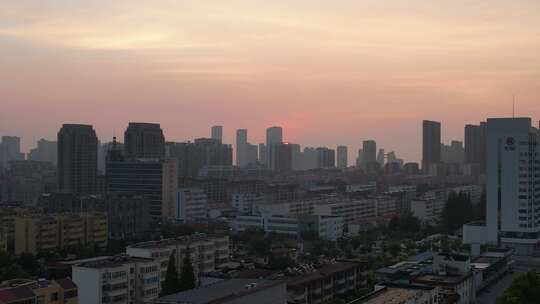 山东日照城市日出航拍