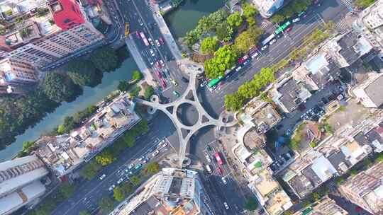 浙江省温州市十字路口车流航拍鹿城区人民中