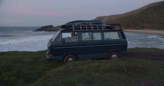 海岸，面包车，车顶架，冲浪板