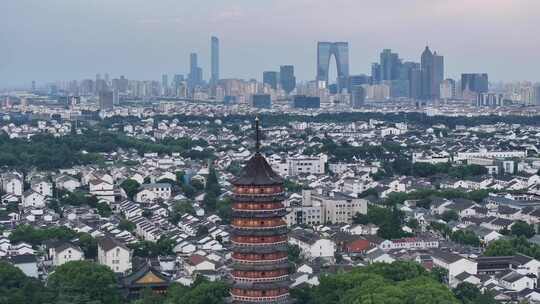 苏州古城报恩寺北寺塔景区夜景（航拍运镜）