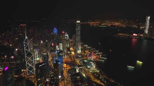香港国际金融中心IFC夜景航拍4K30P
