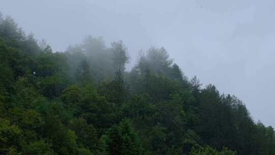 初秋雨中山脉云雾缭绕的绝美自然风光