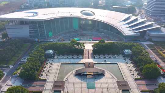 上海科技馆浦东新区世纪广场航拍城市地标建