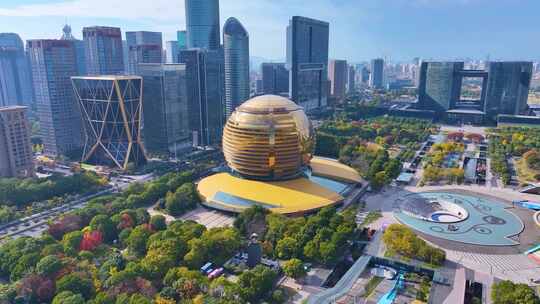 浙江杭州钱江新城市民中心航拍城市地标风景