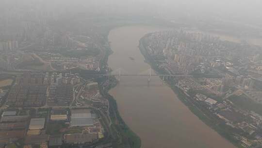 航拍山城重庆两江桥梁建设城市风光