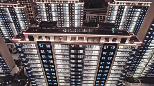 住宅居民小区高层建筑夜景航拍视频素材模板下载