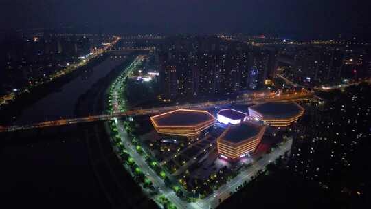 湖南省衡阳市文化馆夜景航拍4k