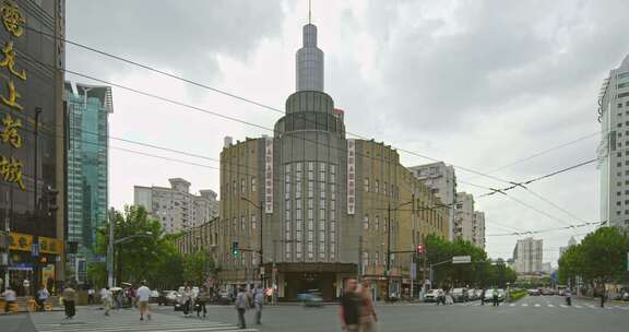 上海百乐门建筑人流车流慢门