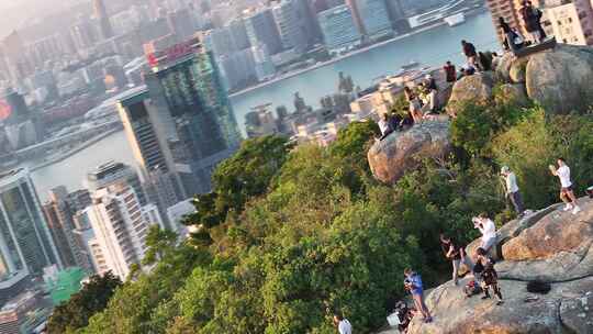 香港宝马山观景平台傍晚夕阳航拍