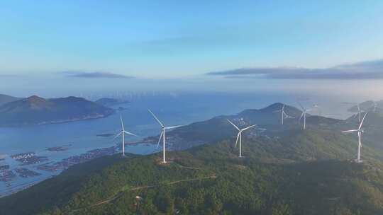 风电 风车 日出 海岛风力发电 海上新能源