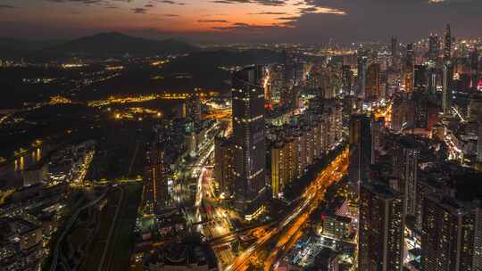 深圳罗湖夜景航拍延时