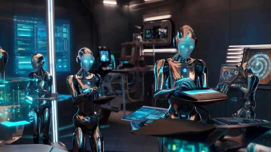 机器人在科技实验室操作设备