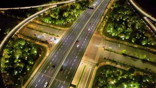 杭州萧山区市心路互通立交桥高架桥车流夜景