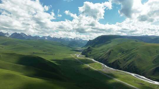 蓝天白云雪山河流壁纸美景