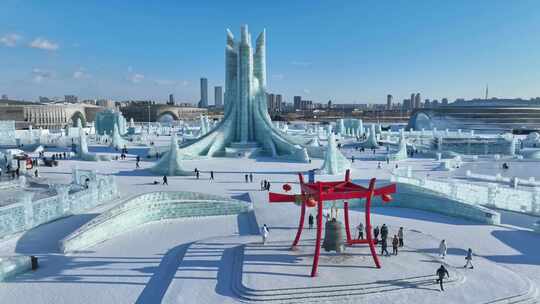 哈尔滨冰雪大世界航拍风光素材合集