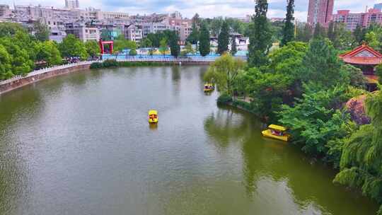 昆明市翠湖公园航拍云南省五华区城市地标华