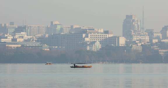 杭州西湖环湖风光西湖与城市建筑同框空镜