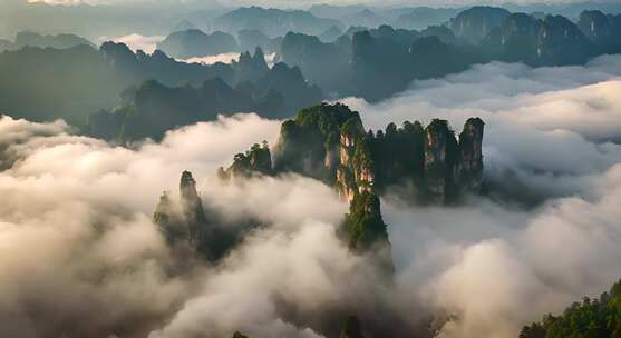 张家界山峰云海山脉日出风景云雾大自然奇峰