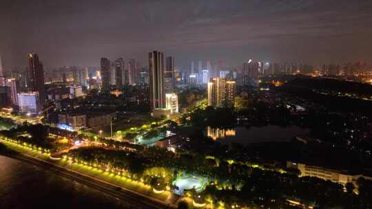 武汉长江大桥车流航拍夜晚夜景交通汉阳江滩视频素材模板下载