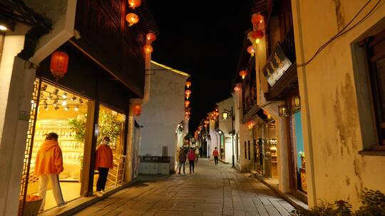 苏州七里山塘街夜景视频素材模板下载