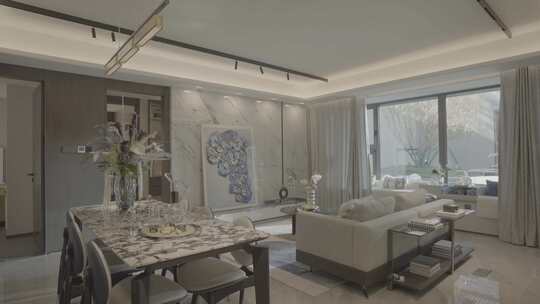 豪华住宅客厅设计风格窗帘缓慢打开