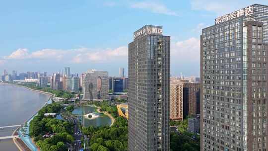 4K航拍摄影杭州滨江城市建筑高楼杭州印