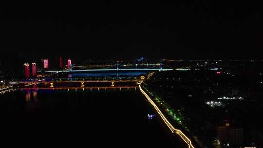 航拍湖北襄阳汉江大桥夜景
