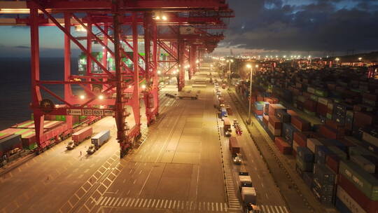 商业港口夜景航拍