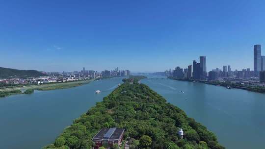 长沙橘子洲景区橘子洲大气航拍