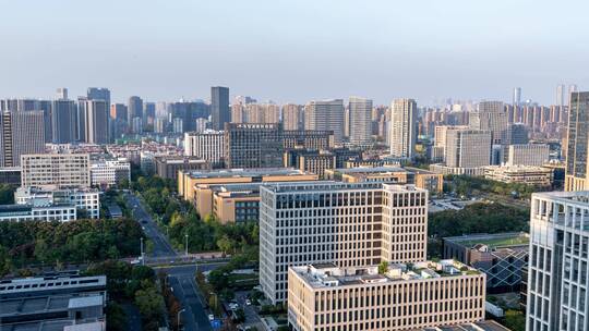 杭州滨江科技园区城市风光日转夜延时摄影